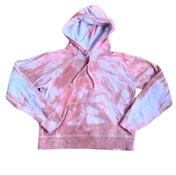 Everlane Tops - Everlane Pink and White Tie Dye Hooded Crop Sweatshirt. Size Small.